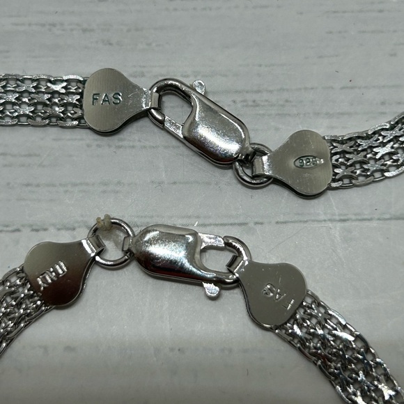 2 set match NWOT 925 Italy sterling  CZ heart charms wide necklace & bracelet - Picture 4 of 8